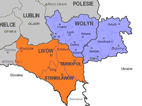 Mapa Wołynia i Galicji Wschodniej z okresu międzywojennego